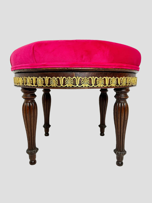 Early 19th Century French Empire Mahogany Revolving Stool With Brass Mounts Pink Velvet