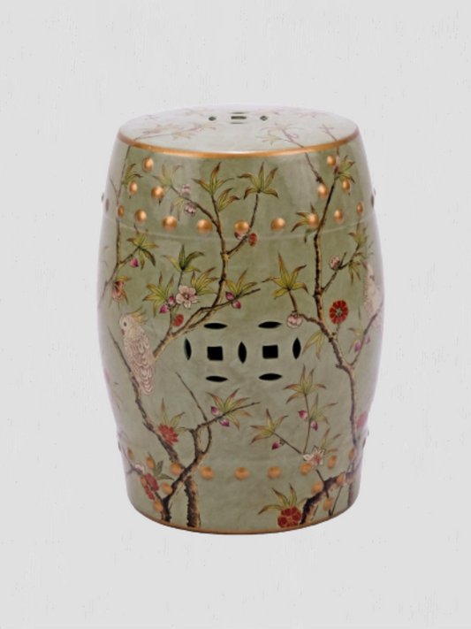 Famille Rose Green Floral Motif Garden Stool