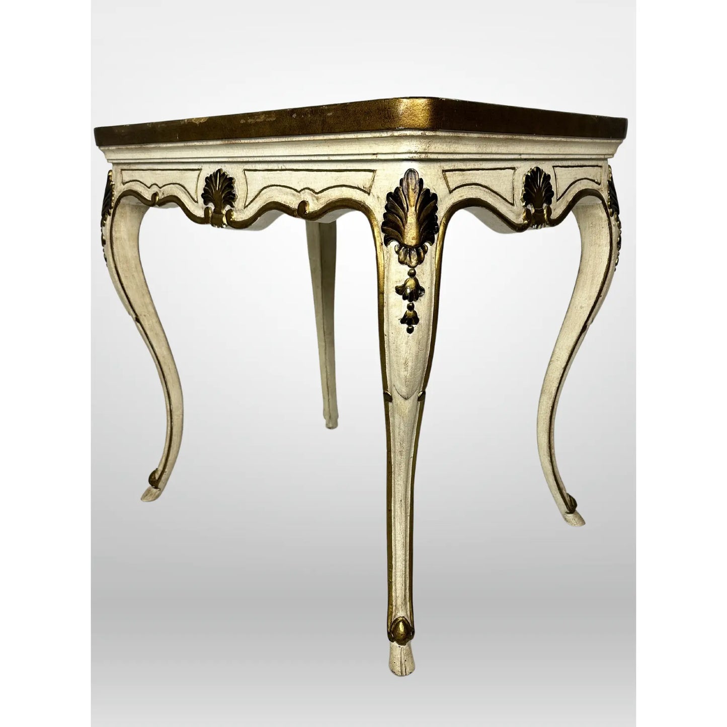 Florentine Hand Painted Gold Shell Detail Tea Table Mid-Century Hoof Foot