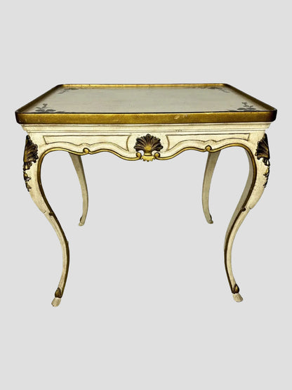Florentine Hand Painted Gold Shell Detail Tea Table Mid-Century Hoof Foot