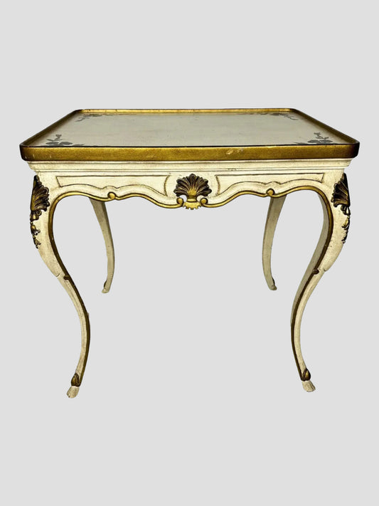 Florentine Hand Painted Gold Shell Detail Tea Table Mid-Century Hoof Foot