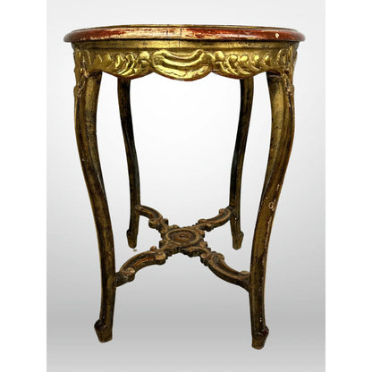 French Marble Top Table Carved Stretcher Base Antique 19th Century