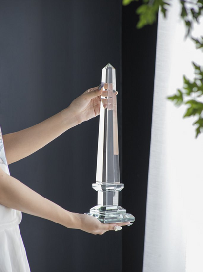 Clear Glass Obelisk Pair