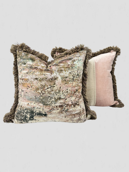 Jane Churchill Velvet Brush Fringe Pillow Pair