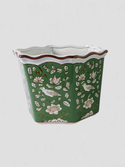 Large Green Chinoiserie Bird Planter