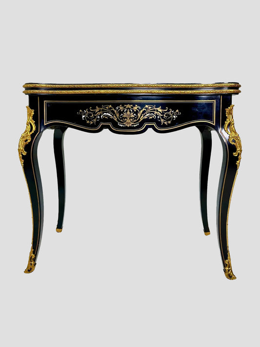 Late 19th Century Napoleon III Black Lacquer Flip Top Game Table