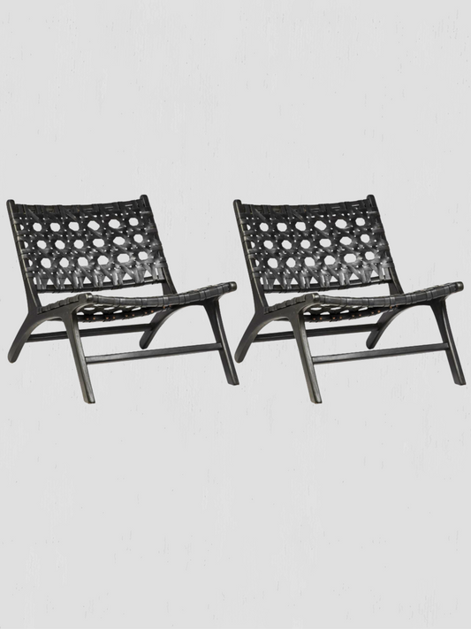 Harvey Occasional Leather & Teak Chair Pair