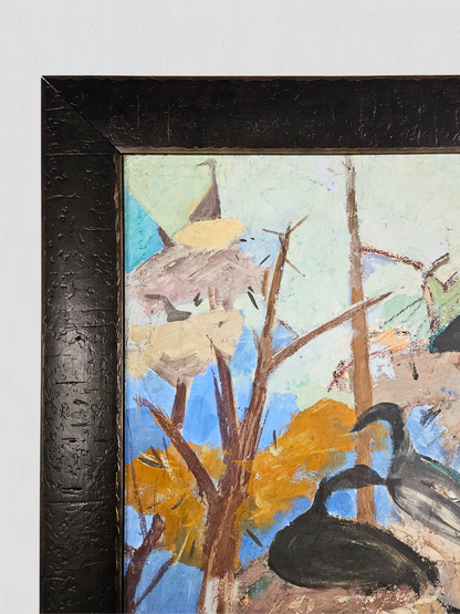 "Shorebirds in Trees" Original Painting on Paper, Morris Shulman, 1952