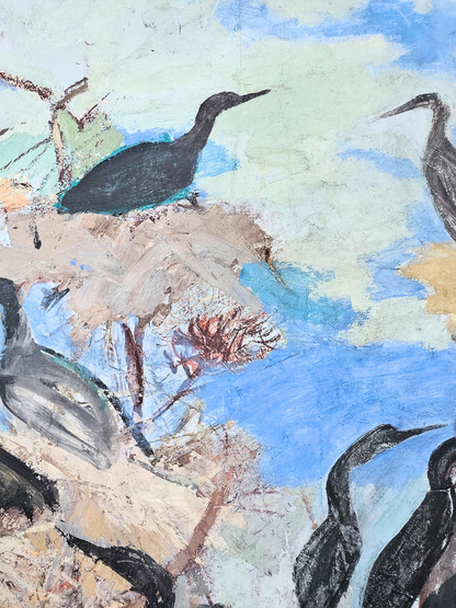 "Shorebirds in Trees" Original Painting on Paper, Morris Shulman, 1952
