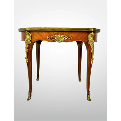 Vintage Fruitwood Louis XV Style Marble Top Coffee Table Ormolu Mounts