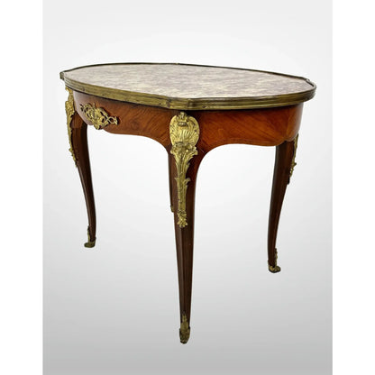 Vintage Fruitwood Louis XV Style Marble Top Coffee Table Ormolu Mounts
