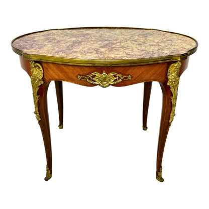 Vintage Fruitwood Louis XV Style Marble Top Coffee Table Ormolu Mounts