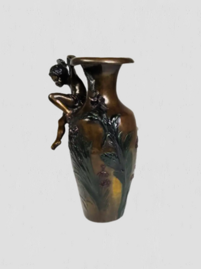 1890 Auguste Moreau Art Nouveau Bronze Vase With Cherub