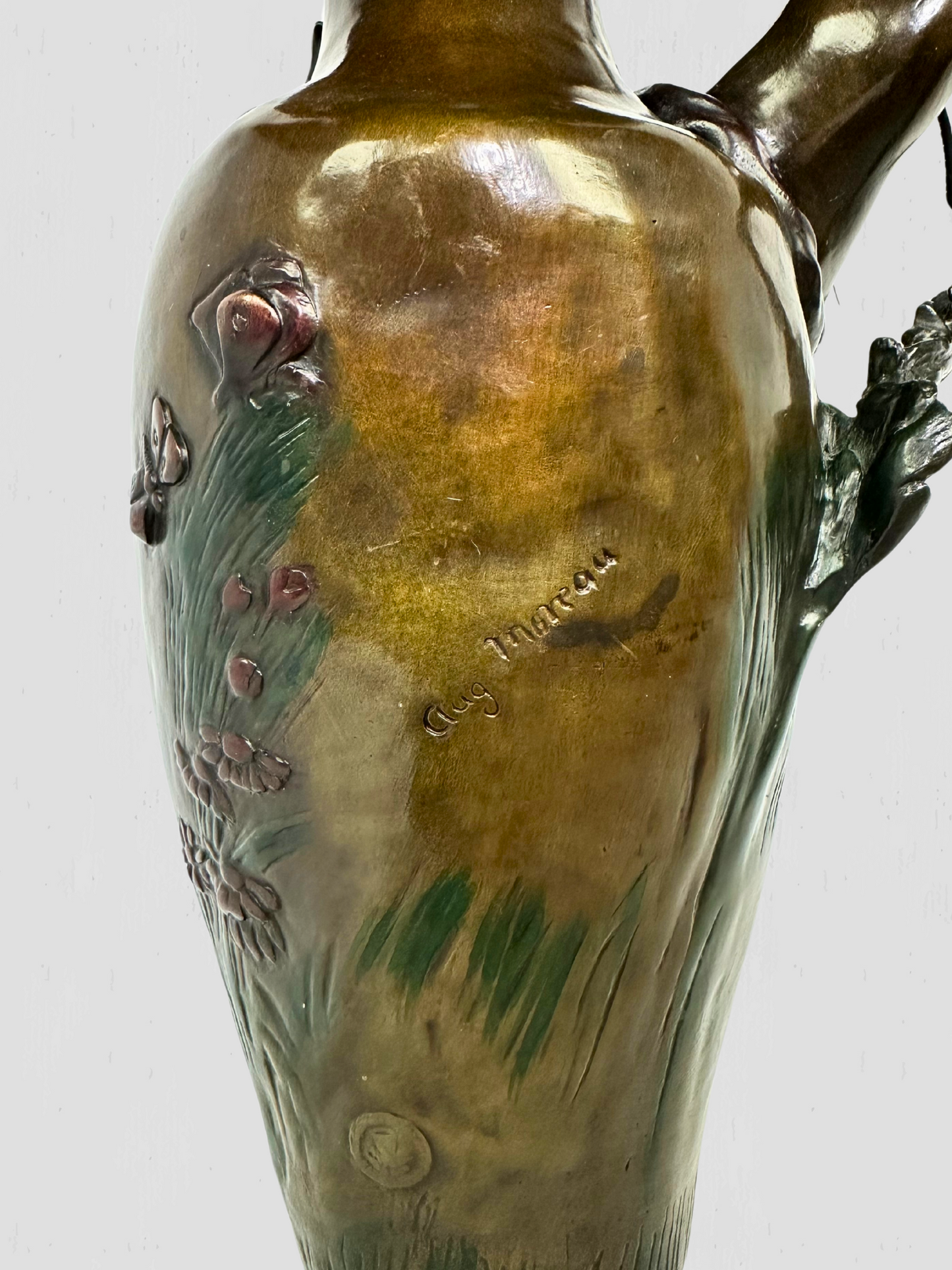 1890 Auguste Moreau Art Nouveau Bronze Vase With Cherub